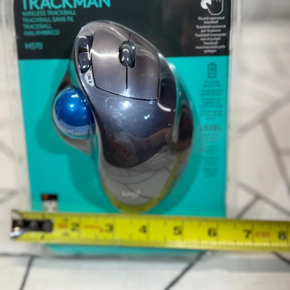 Logitech Trackman M570 Wireless Trackball Mouse Gray Blue Ergonomic New